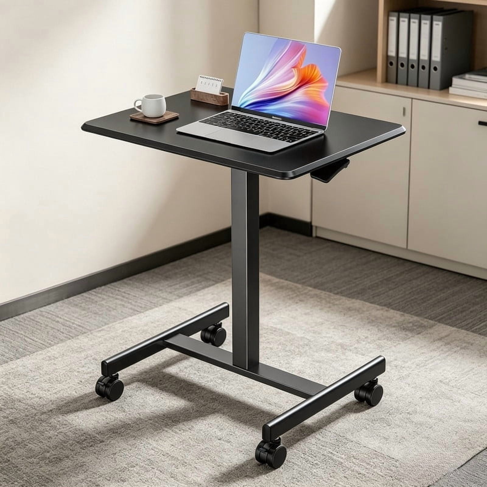 Kelno Mobile Standing Desk Adjustable Height Laptop Desk with Lockable Wheels, Black