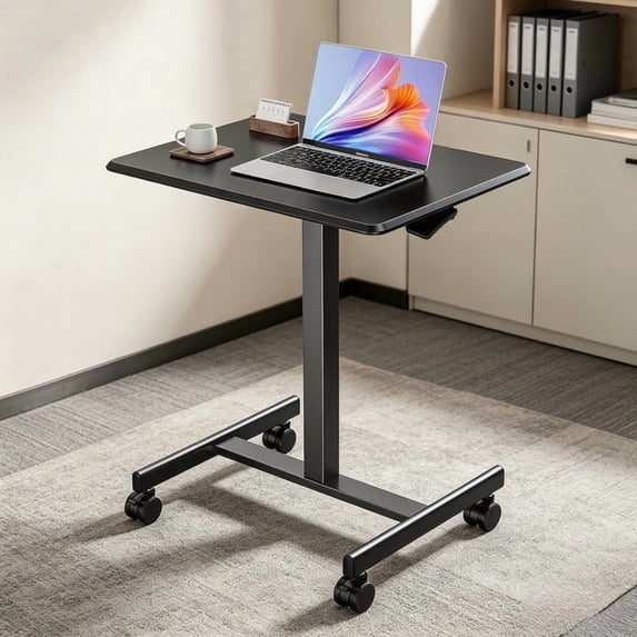 Kelno Mobile Standing Desk Adjustable Height Laptop Desk with Lockable Wheels, Black