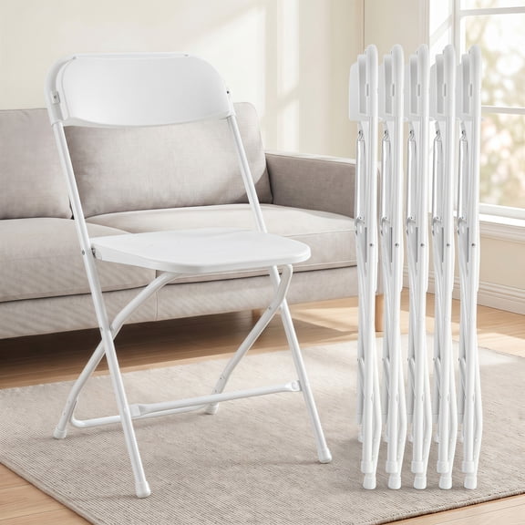 Kelno Plastic Folding Chair Set of 6 Portable Seating with Lightweight Metal Frame, White