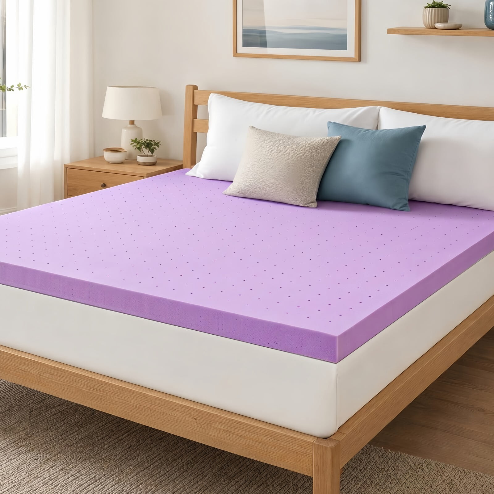 Kelno Queen Size Mattress Topper 3IN Cooling Gel Memory Foam Ventilated Breathable Bed Topper for Pressure Relief, Purple