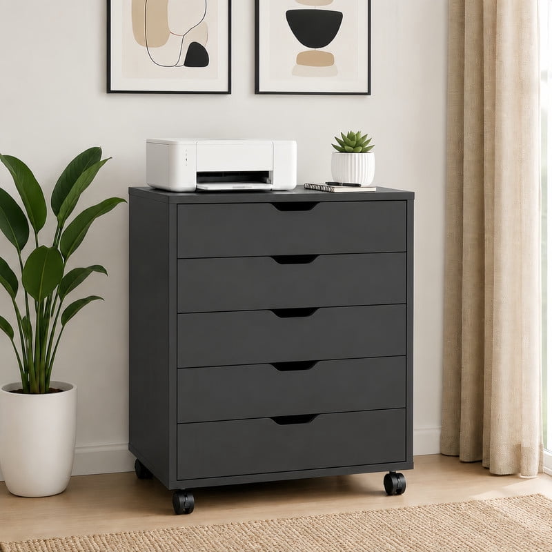 Kelno Rolling File Cabinet Under Desk Lateral Filing Storage Organizer with Lockable Casters Mobile Printer Stand, Black