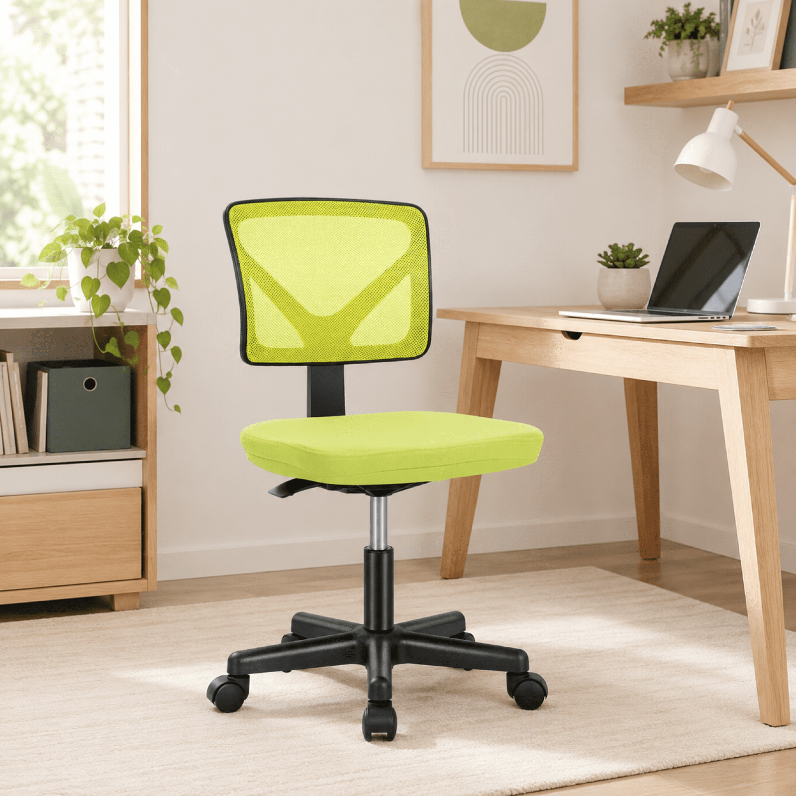Kelno Small Desk Chair with Wheels Adjustable Computer Desk Chair with Lumbar Support Mesh Ergonomic Low-Back Office Chair, Green