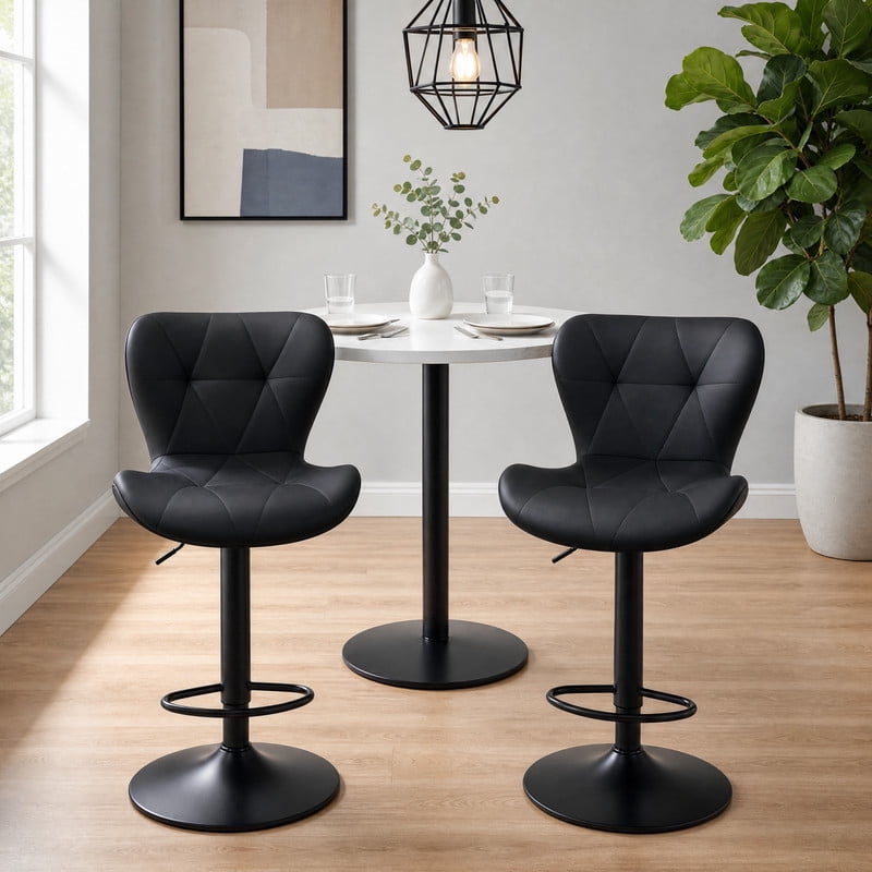 Kelno Swivel Bar Stools Set of 2 Adjustable Height PU Leather Seat with Backrest 360° Swivel for Kitchen Island, Ink
