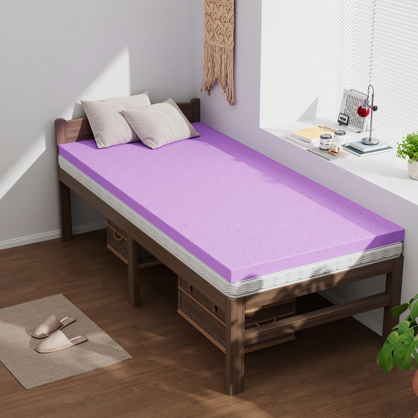 Kelno TwinXL Size Mattress Topper 1.5IN Cooling Gel Memory Foam Ventilated Breathable Bed Topper for Pressure Relief, Purple