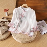 Young Womens Clothes Kelon 3/4 Length Sleeve Womens Tops Cowl Neck Embroidered Shirt 2026 Casual Summer Tshirt Fashion Beach Vacation Clothes, L