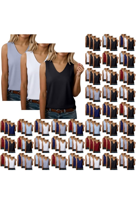 3 Pack Tank Tops for Women V Neck Cute Trendy Going Out Tops Blouses Business Casual Outfits, 5XL