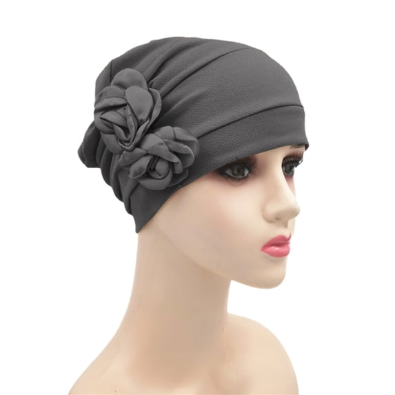 Kelon Beaded Spliced Ruffle Turban Hat, Stylish Stretch Wrap Cap, Fashion Daily Head Accessories, One Size Heardband