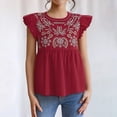 thumbnail image 1 of Kelon Blouses for Women Cap Sleeve Shirts Cowl Neck Ethnic Embroidered T-Shirt Summer Fashion Clothing, S, 1 of 5
