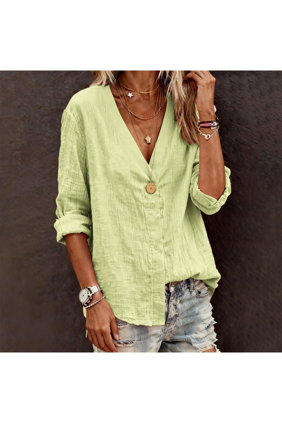 Blouses for Women Long Sleeve V Neck Business Casual Fashion Outfit Going Out Outfits Y2k Clothes, 2XL