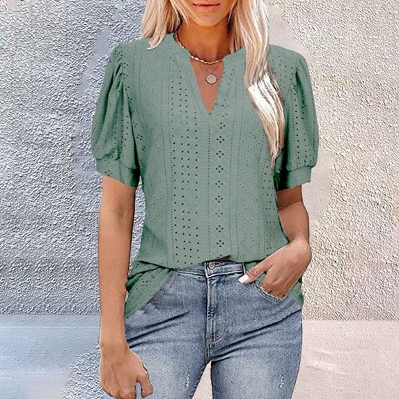 Womens Shirts Short Sleeve Kelon Blouses for Women Short Sleeve Shirts V Neck Business Dressy Casual 2026 Summer Loose Fit Tops Trendy, M