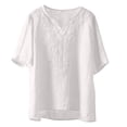 thumbnail image 1 of Clothes Womens Kelon Blouses for Women Short Sleeve Shirts V Neck Linen Cotton Business Causal Dressy Work Top Summer Spring Clothes, 2XL, 1 of 3