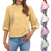 Womens Clothes Kelon Blouses for Women Short Womens 3/4 Length Sleeve Cowl Neck Boho Tops Dressy Casual 2026 T Shirts Summer Business Work Basic Tees, M