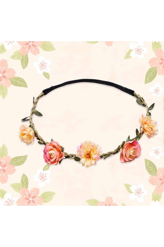 Boho Floral Crown Headpiece, Summer Rose Wreath Headband, Elegant Floral Headwear for Wedding, Festival, Party and Daily Use, One Size Heardband