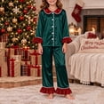 thumbnail image 1 of Kelon Christmas Pjs for Family, Silk Satin Christmas Pajamas for Family, Matching Pajamas for Couples, Holiday Family Pajamas Matching Sets with Trim & Ruffle Hem, Christmas Pjs for Family, 1 of 9