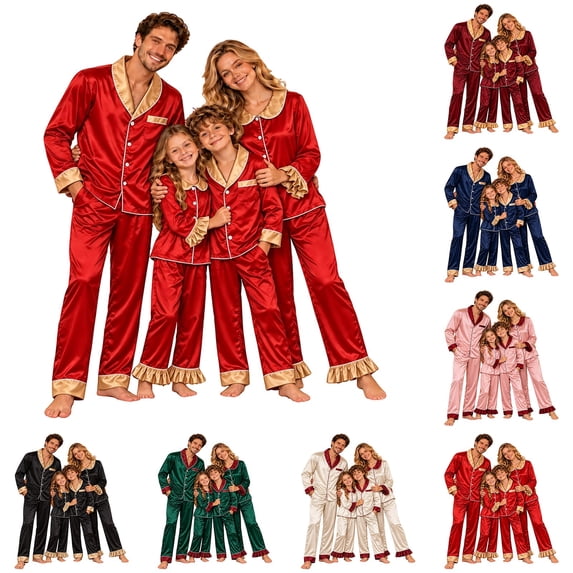 Kelon Christmas Pjs for Family, Long Sleeve Button Down Pj Set, Festival Party Holiday Sleepwear, comfort Soft Long Pants Lounge Set