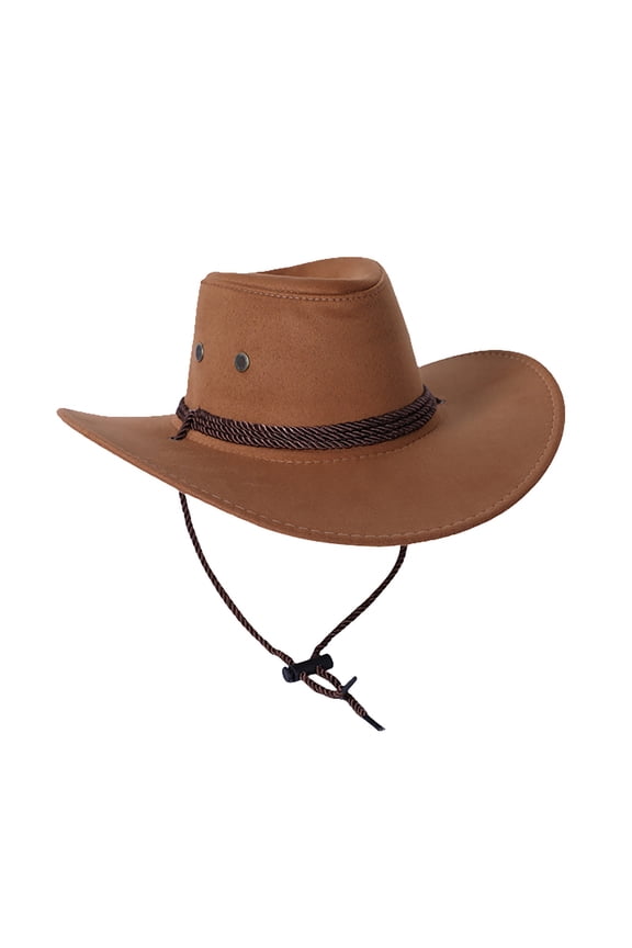 Classic Western Cowboy Hat, Men's Leather & Metal Embellished Design, Casual Outdoor Brown Wide Brim Headwear, One Size Cowboy