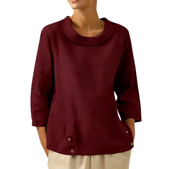 Womens Work Clothes Kelon Dresses for Women Long Sleeve Crewneck Button Linen Cotton 2026 Spring Summer Fashion Clothes Business Dressy Spring Summer Fashion, 2XL