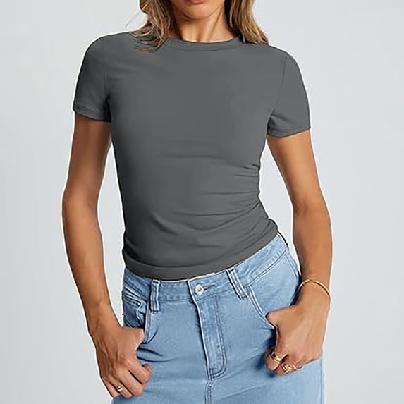 Womens Workout Clothes Kelon Ladies Tops and Blouses Short Sleeve Shirts Cowl Neck Work Blouses Business Casual Outfits, XS