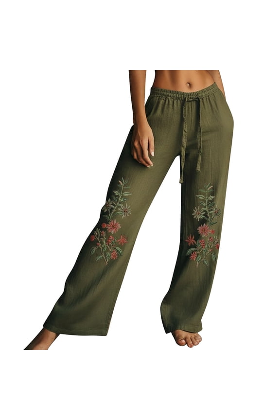 Plus Size Pants, Palazzo Pants for Women 2026 Summer Boho Floral Trousers Spring Flowy Beach Vacation Clothes Resort Wear, M