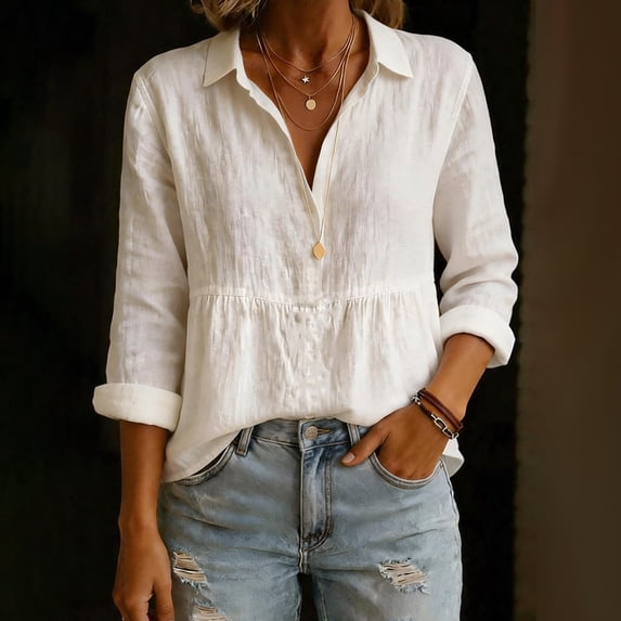 Kelon Shirts for Women Long Sleeve V Neck Business Casual Office Top Summer Spring Clothes, M