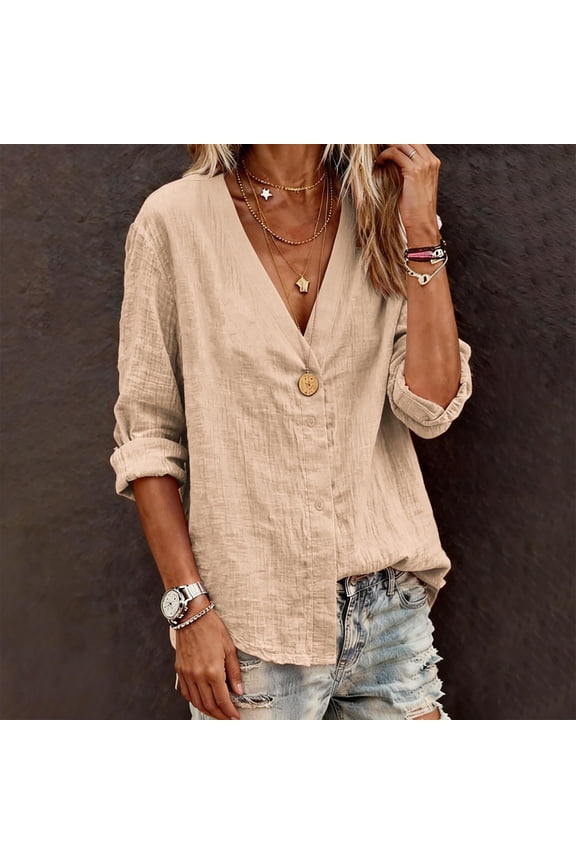Shirts for Women Long Sleeve V Neck Dressy Casual Work Blouses Fashion Boho Clothes, M