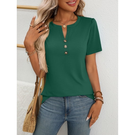 Womens Clothing Kelon Shirts for Women Short Sleeve Shirts V Neck Business Dressy Spring Summer Fashion Outfits Trendy Clothes, M