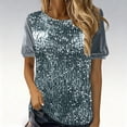 thumbnail image 1 of Kelon Short Sleeve Blouses for Women Crew Neck Sequin Tops Business Dressy Spring Summer Fashion Outfits Trendy Clothes, S, 1 of 7