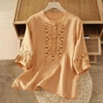 thumbnail image 1 of Kelon Short Sleeve Womens Linen Cotton Tops Vacation Casual Outfits Blouses Dressy Casual Summer Outfits 2026, 1 of 5