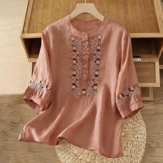 Kelon Short Sleeve Womens Linen Cotton Tops Vacation Casual Outfits Blouses Dressy Casual Summer Outfits 2026