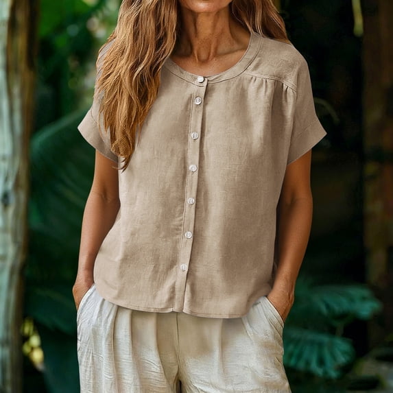 Kelon Short Sleeve Womens Linen Cotton Tops Vacation Casual Outfits Blouses Dressy Casual Summer Outfits 2026