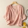 thumbnail image 1 of Kelon Short Sleeve Womens Linen Cotton Tops Vacation Casual Outfits Blouses Dressy Casual Summer Outfits 2026, 1 of 3