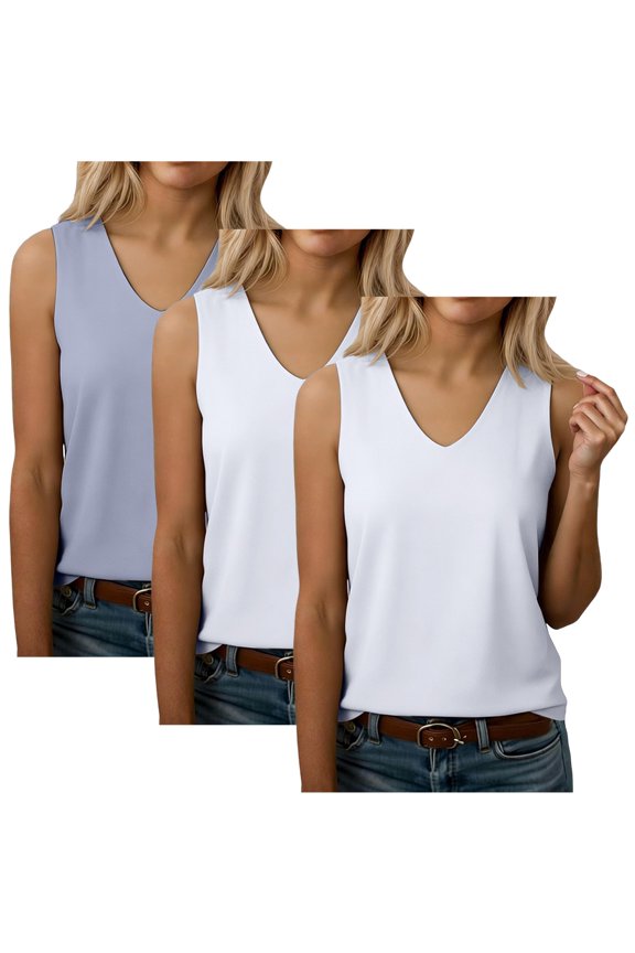 Sleeveless Tops for Women V Neck Fashion Clothes Vacation Outfits Summer Going Out Basic Tee, 3XL