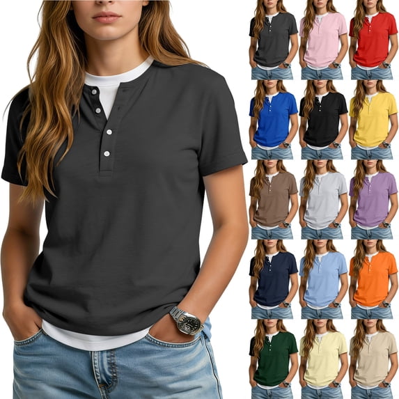 Kelon Tops for Women Short Sleeve Shirts Crew Neck Business Dressy Spring Summer Fashion Outfits Trendy Clothes, S