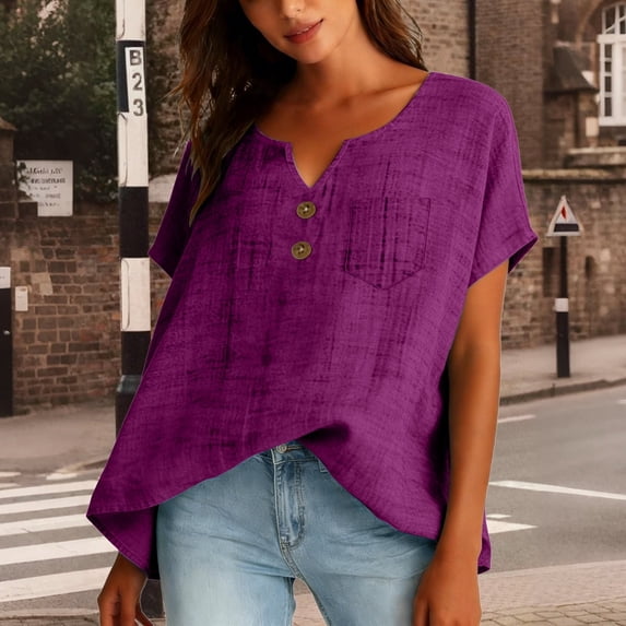 Womens Summer Clothes Kelon Tops for Women Short Sleeve Shirts V Neck Linen Cotton Business Casual Blouses 2026 Summer Tops Business Causal Dressy Work Top, XL