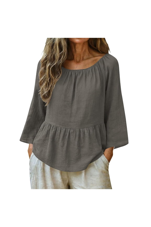 Plus Size Womens Clothes Kelon Tops for Women Trendy Cute Pleated Crewneck Length Sleeve Shirt Workout Tops Basic Going Out Clothes 2026, L