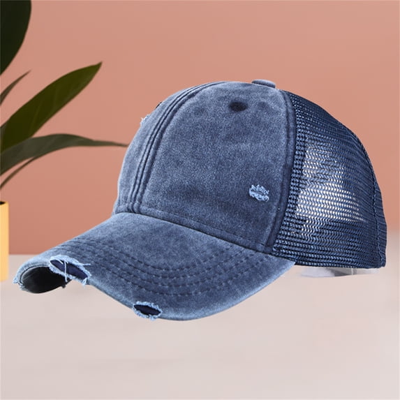 Kelon Unisex Denim Baseball Cap, Adjustable Buckle Sunscreen Hat, Retro Washed Distressed Peaked Cap for Outdoor Daily, One Size Baseball Caps