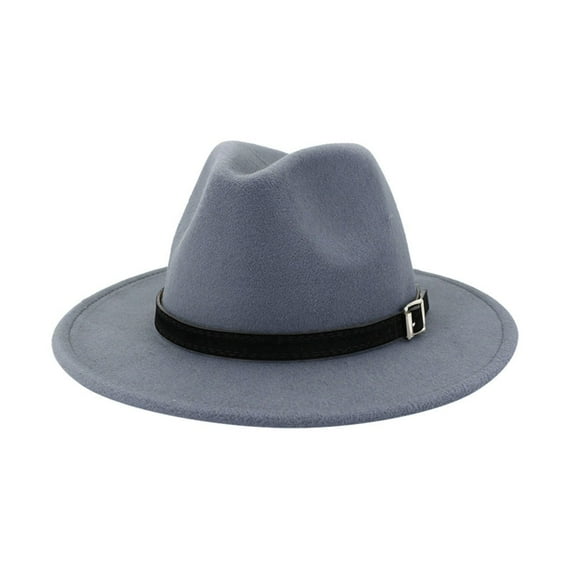 Kelon Unisex Wide Brim Fedora Hat with Belt Buckle Adjustable Wool Felt Vintage Wedding Party Prom