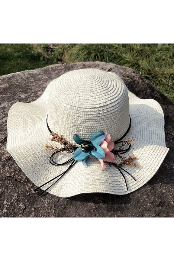 Women Colorful Straw Bow Hat, Floppy Wide Brim Sun Cap, Breathable Beach Vacation Headwear, One Size Sun Hats