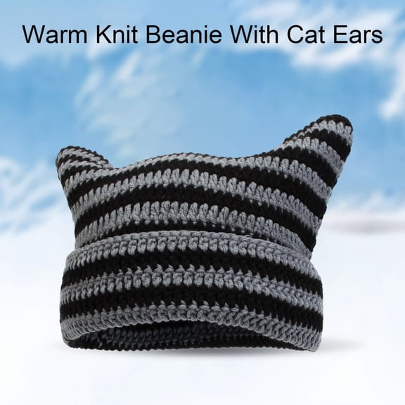 Kelon Women Cute Bear Ear Knitted Hat, Slouchy Crochet Cap, Fashion Winter Daily Accessories, One Size Bomber Hats
