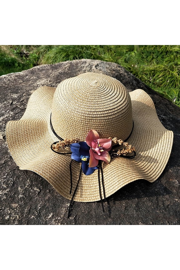 Women Floral Large Brim Sun Hat, Foldable Sunblock Fisherman Cap, Outdoor Sunscreen Beach Headwear, One Size Sun Hats