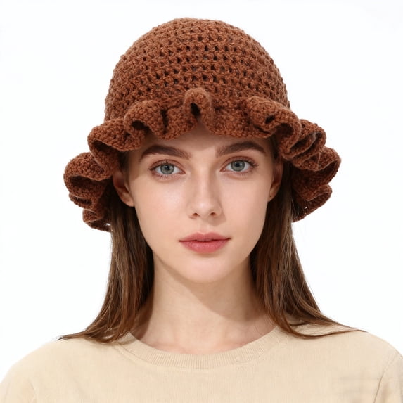 Kelon Women Foldable Handmade Crochet Fisherman Hat, Colorful Breathable Sunshade Cap for Vacation Outdoor, One Size Bucket Hats