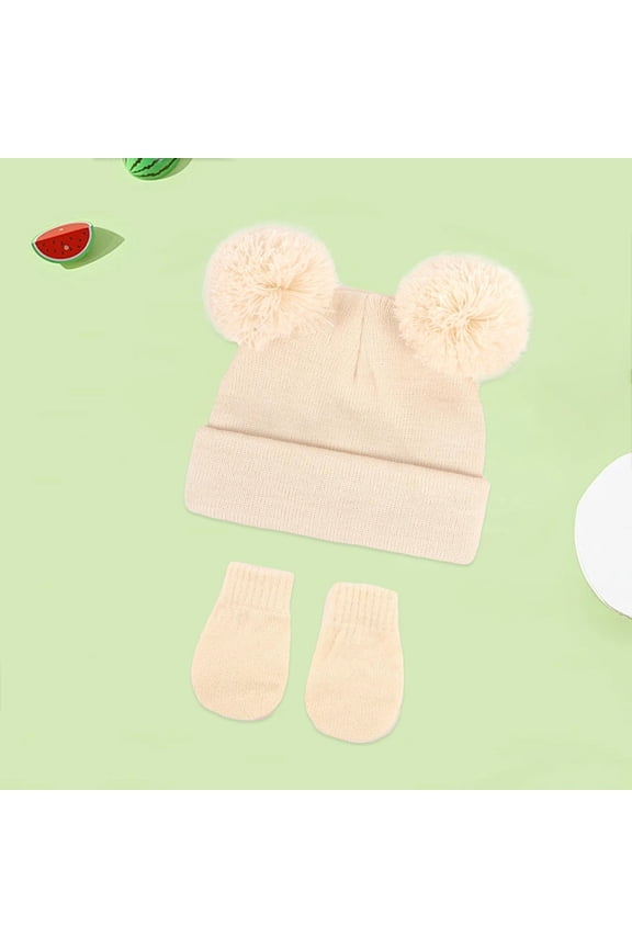 Women & Men Knitted Winter Hat, Double Pompom Warm Knit Beanie, Cold Weather Casual Headwear, One Size Scarf ,Hat,& Gloves