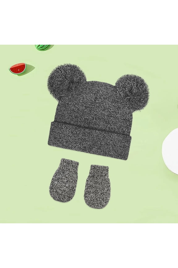 Women & Men Knitted Winter Hat, Double Pompom Warm Knit Beanie, Cold Weather Casual Headwear, One Size Scarf ,Hat,& Gloves