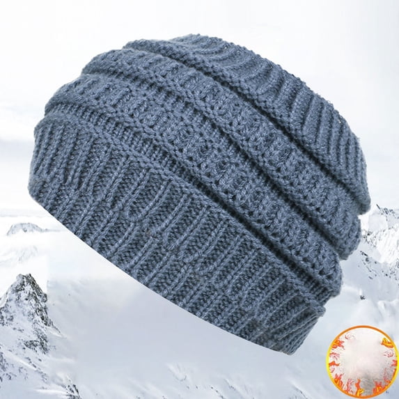 Kelon Women Winter Knitted Beanie with Ponytail Hole, Elastic Woolen Warm Cap, Soft Stretch Headwear for Cold Weather, One Size Heardband