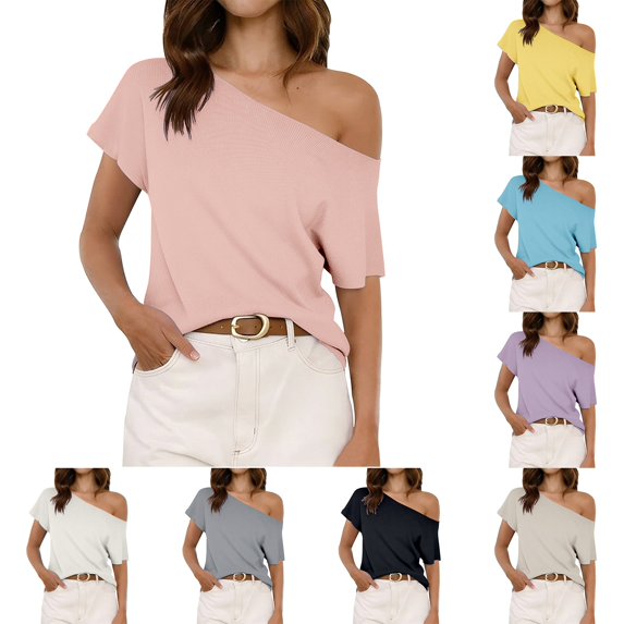 Cooling Shirts for Women Kelon Women's 2026 Summer Off Shoulder Tops Crew Neck Going Out Outfits Y2k Clothes Fashion Clothes Vacation Outfits, M