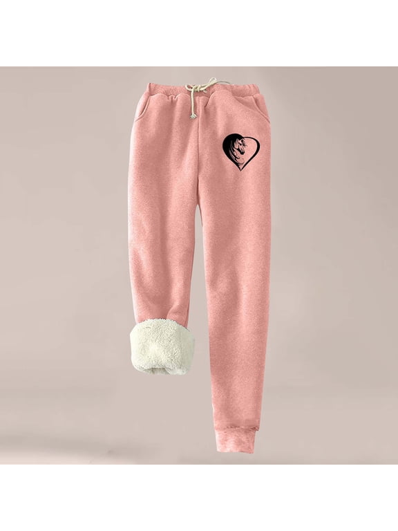 Women's Casual Pants, Fleece Lined Sweatpants Women Winter Warm Sherpa Lined Athletic Joggers Pants with Pockets, M