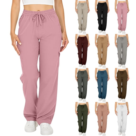Kelon Women's Casual Pants, Straight Leg Pants for Women Casual High Waist Sweatpants Drawstring Pants Business Dress Work Pocket Trousers, S