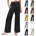 thumbnail image 1 of Kelon Women's Casual Pants, Women Wide Leg Palazzo Pants 2026 Summer Casual Loose Elastic High Waisted Flowy Lounge Beach Trousers Work Outfits, S, 1 of 5