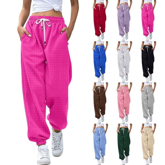 Kelon Women's Casual Pants, Women's High-Rise Relaxed-Fit Jogger, Waffle Sweatpants for Women, Cinch Bottom Sweatpants Athletic Joggers Lounge Pants with Pockets, S