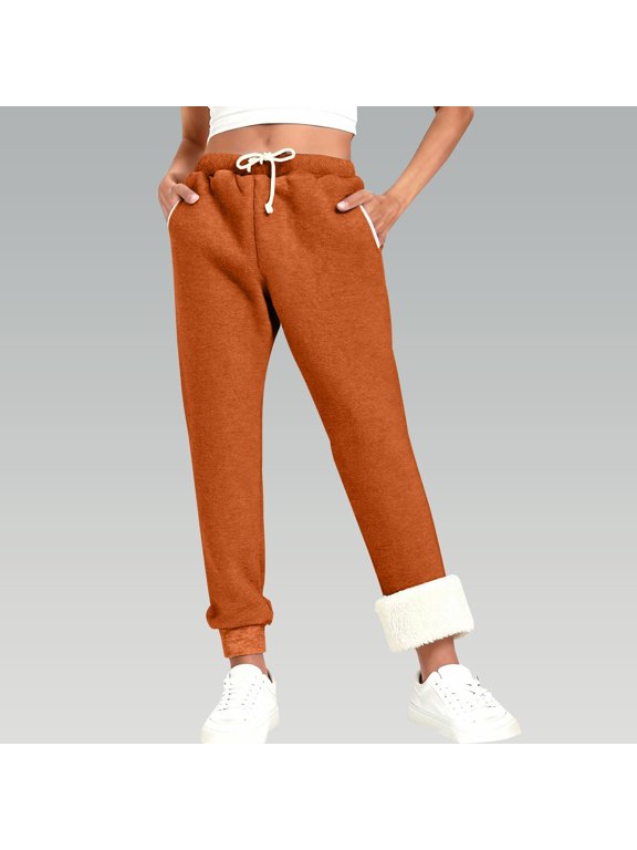 Women's Casual Pants, Women's Warm Sherpa Lined Athletic Sweatpants Jogger Fleece Pants with Pockets Winter Warm Jogger Sweatpants, 2XL